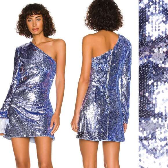 New! Bardot Blue Sequins One Shoulder Mini Dress NWT 37643 - Picture 1 of 8